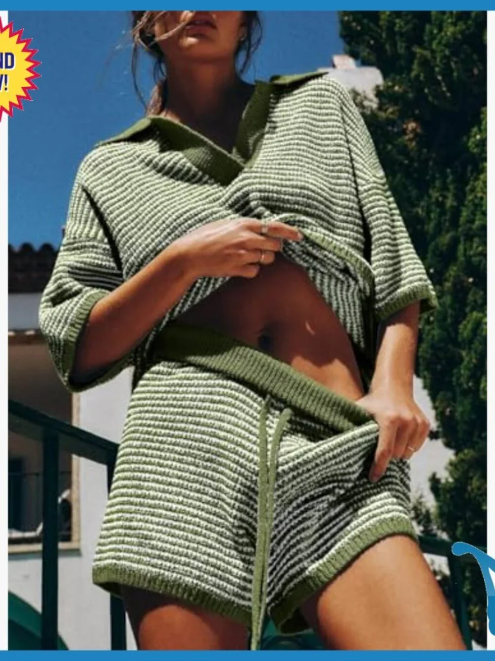 Oversized 3/4 Sleeve V-Neck Sweater Set with High Waisted Shorts Lounge Wear